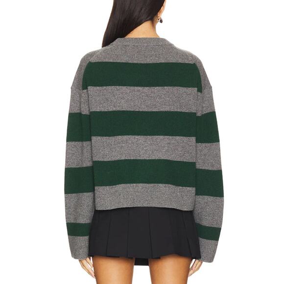 White + Warren Cashmere Stripped Crewneck Graphite/Emerald Medium NWT - Picture 2 of 10